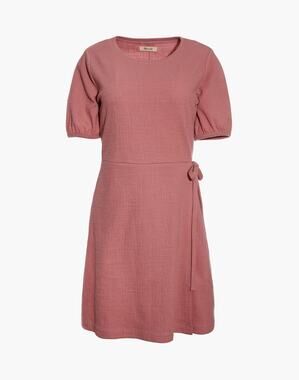 madewell pink linen dress Linen-Blend Eyelet-Sleeve Lucie Smocked Midi Dress